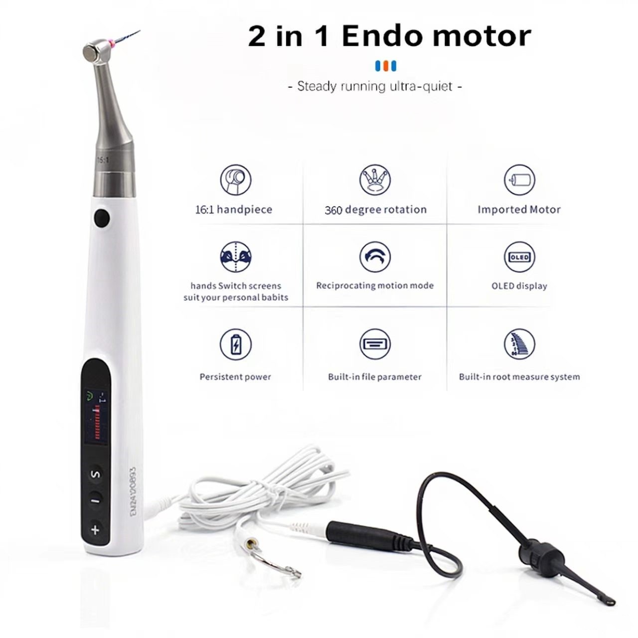 Dental Endo Motor with Apex Locator with 16:1 Contra Angle 